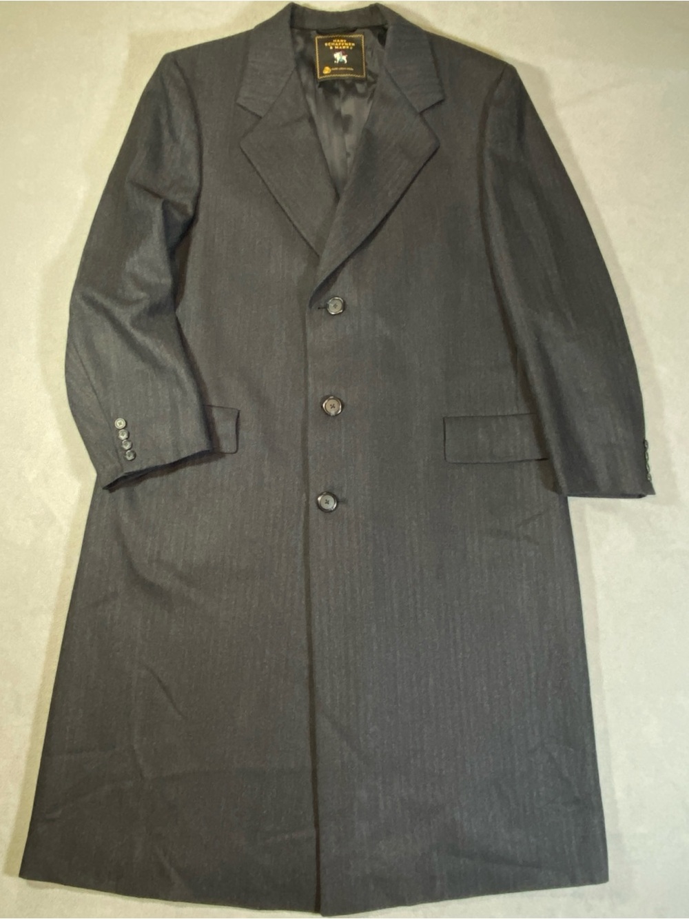 Vintage 100% Wool Men’s Long Overcoat Herringbone Hart Schaffner & Marx Sz ~42 R